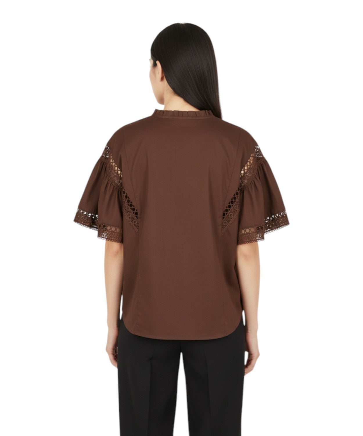 Blusa Twinset con maniche volant e inserti macramè