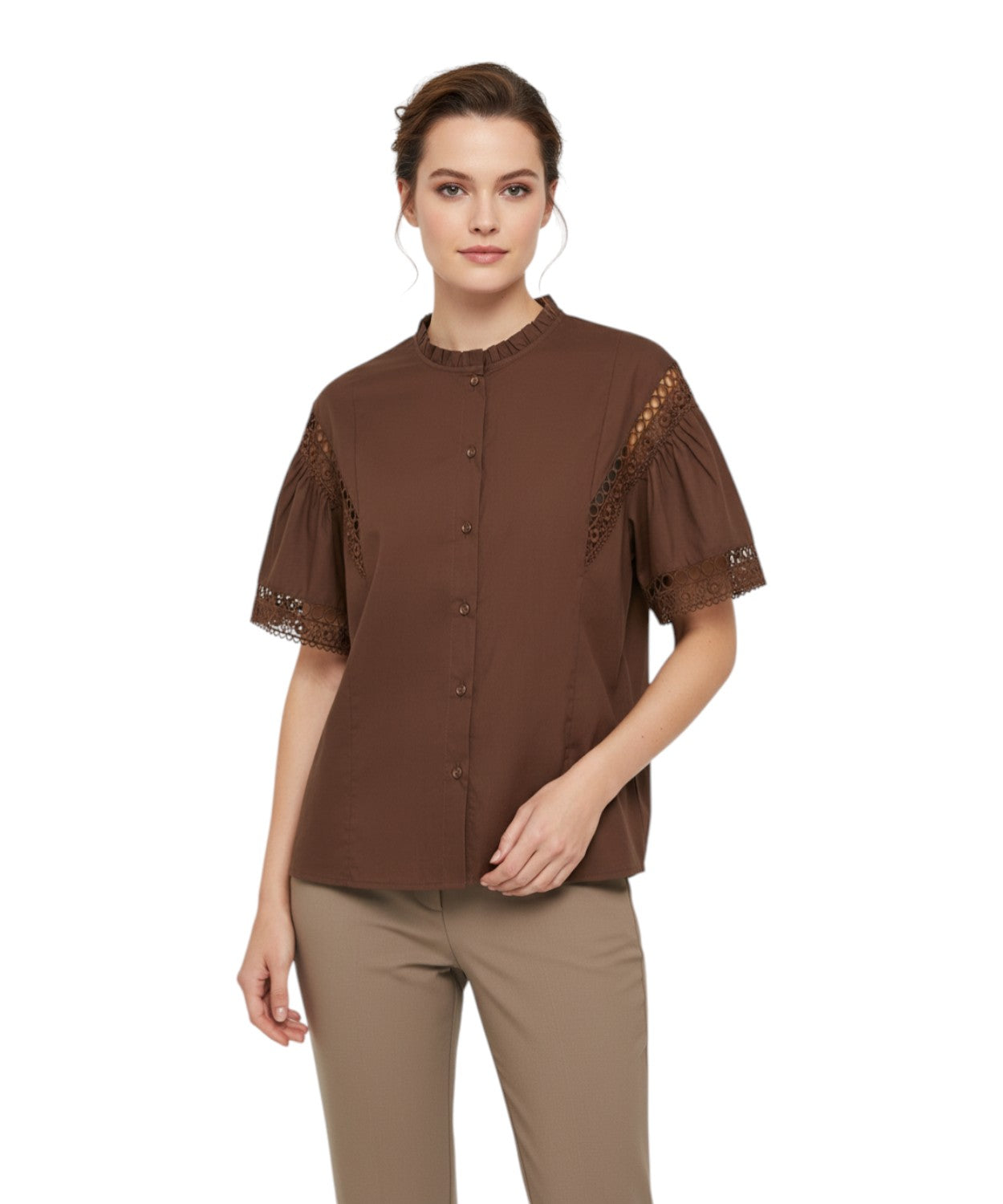 Blusa Twinset con maniche volant e inserti macramè