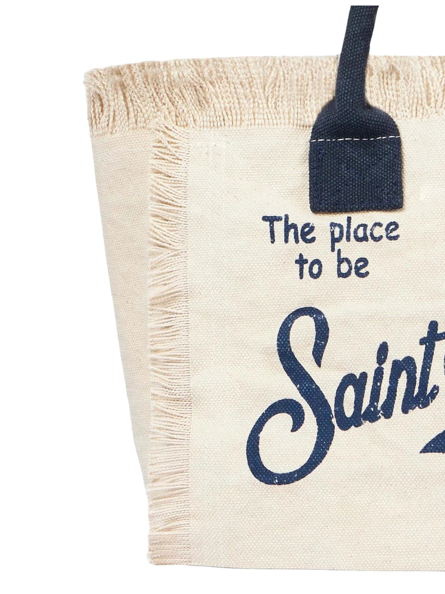 Borsa a Mano Colette in Tela Bianca con Logo Blu Navy-Mc2 Saint Barth-Borse a mano-Vittorio Citro Boutique