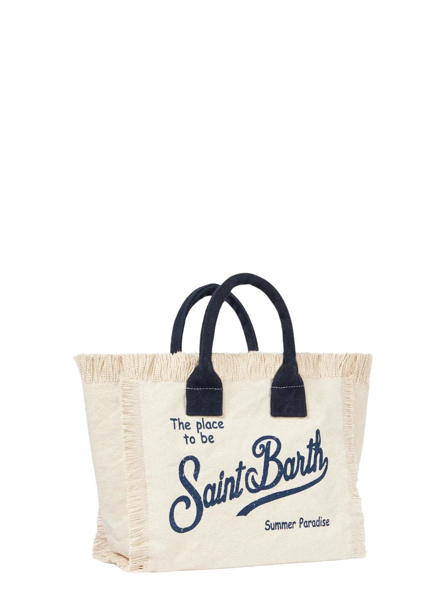 Borsa a Mano Colette in Tela Bianca con Logo Blu Navy-Mc2 Saint Barth-Borse a mano-Vittorio Citro Boutique