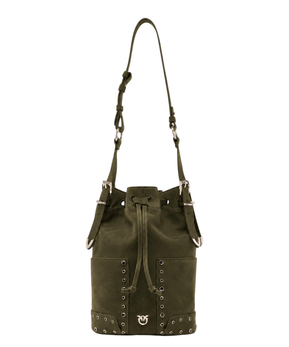 Mini sac seau Pinko en daim avec clous et bandoulière
