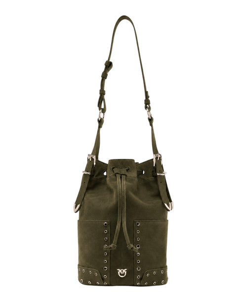 Mini sac seau Pinko en daim avec clous et bandoulière