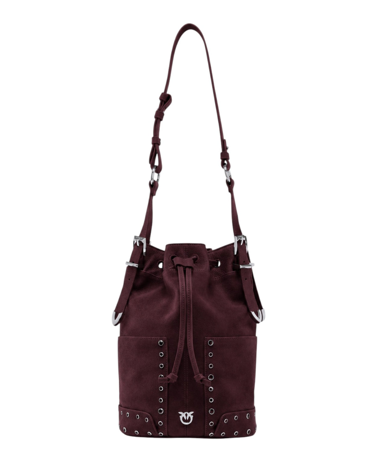Mini sac seau Pinko en daim avec clous et bandoulière