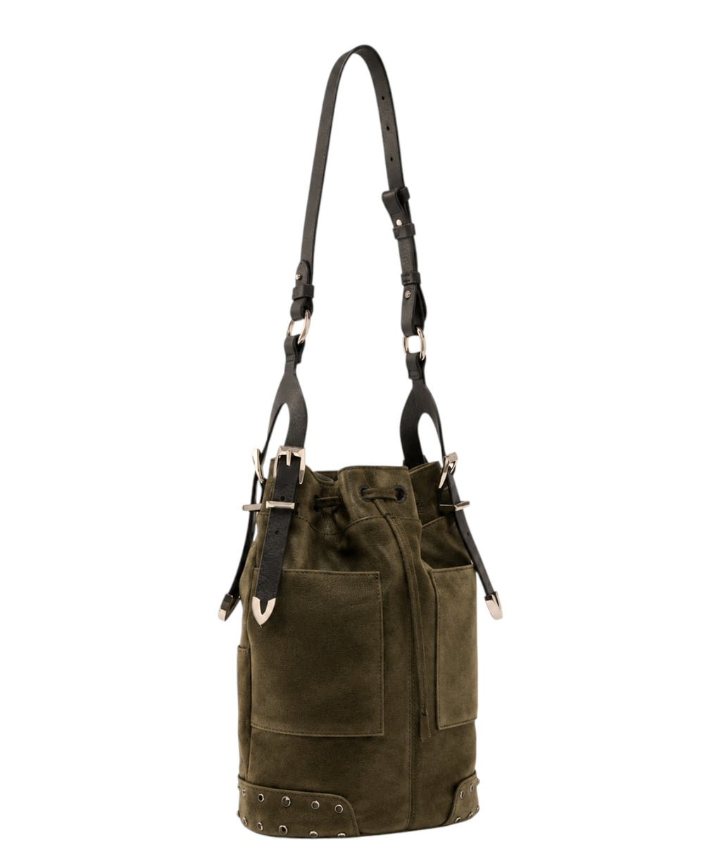 Mini sac seau Pinko en daim avec clous et bandoulière