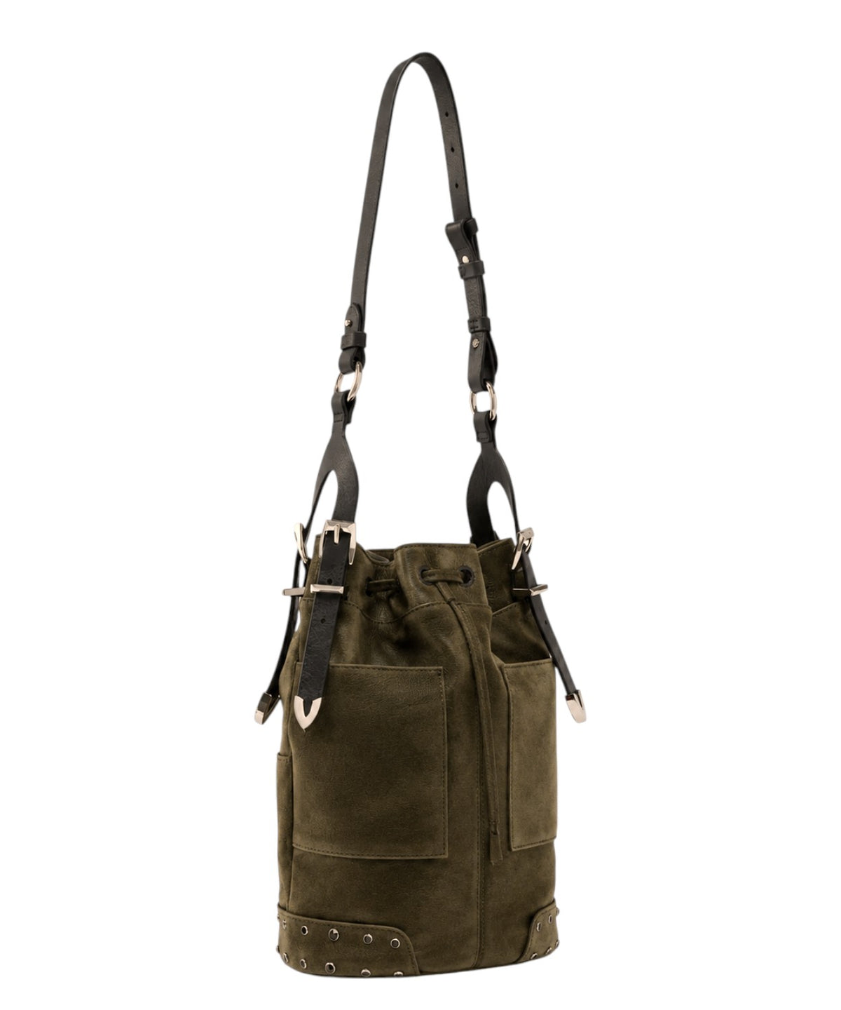 Mini sac seau Pinko en daim avec clous et bandoulière