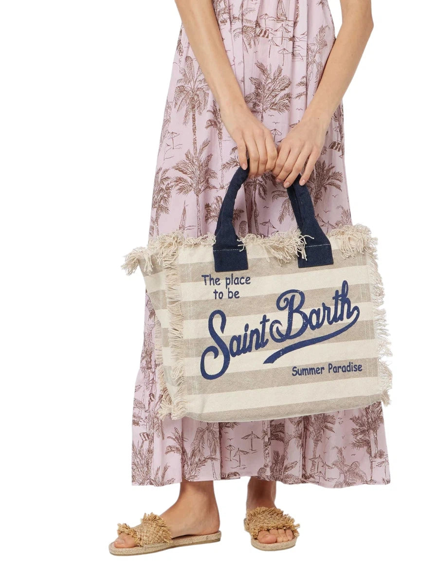 Borsa Tote Vanity a Righe in Tela di Cotone-Borse a mano-Mc2 Saint Barth-Vittorio Citro Boutique