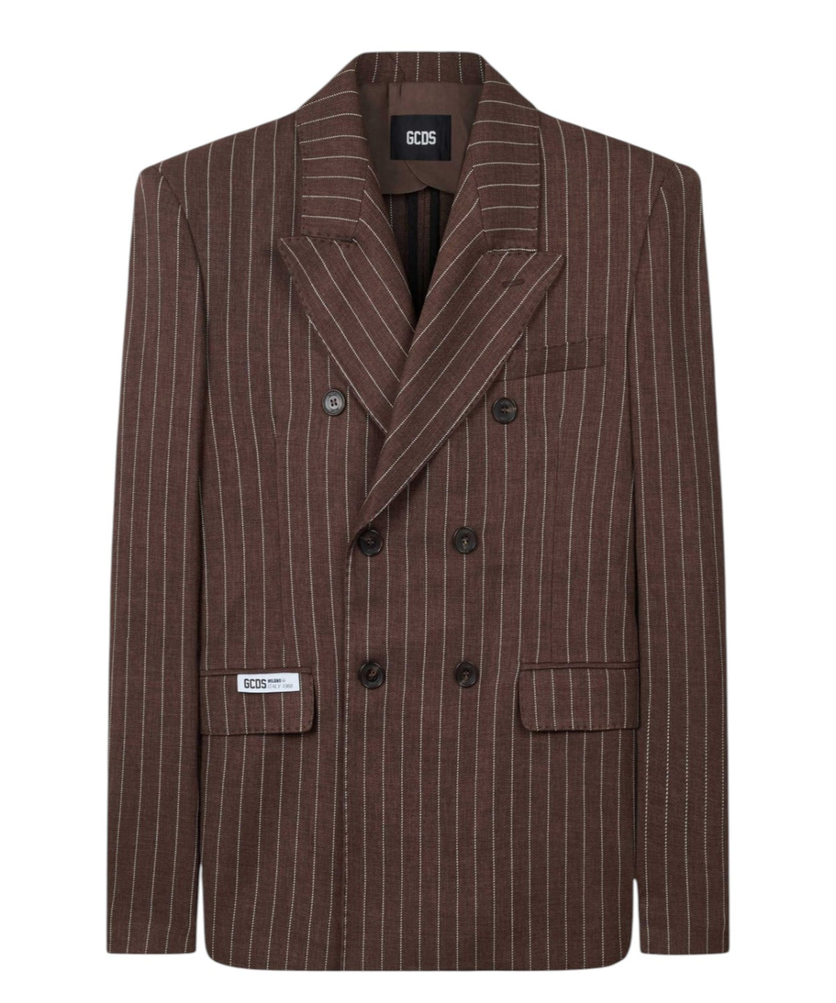 Blazer GCDS Preppy croisé à fines rayures avec logo