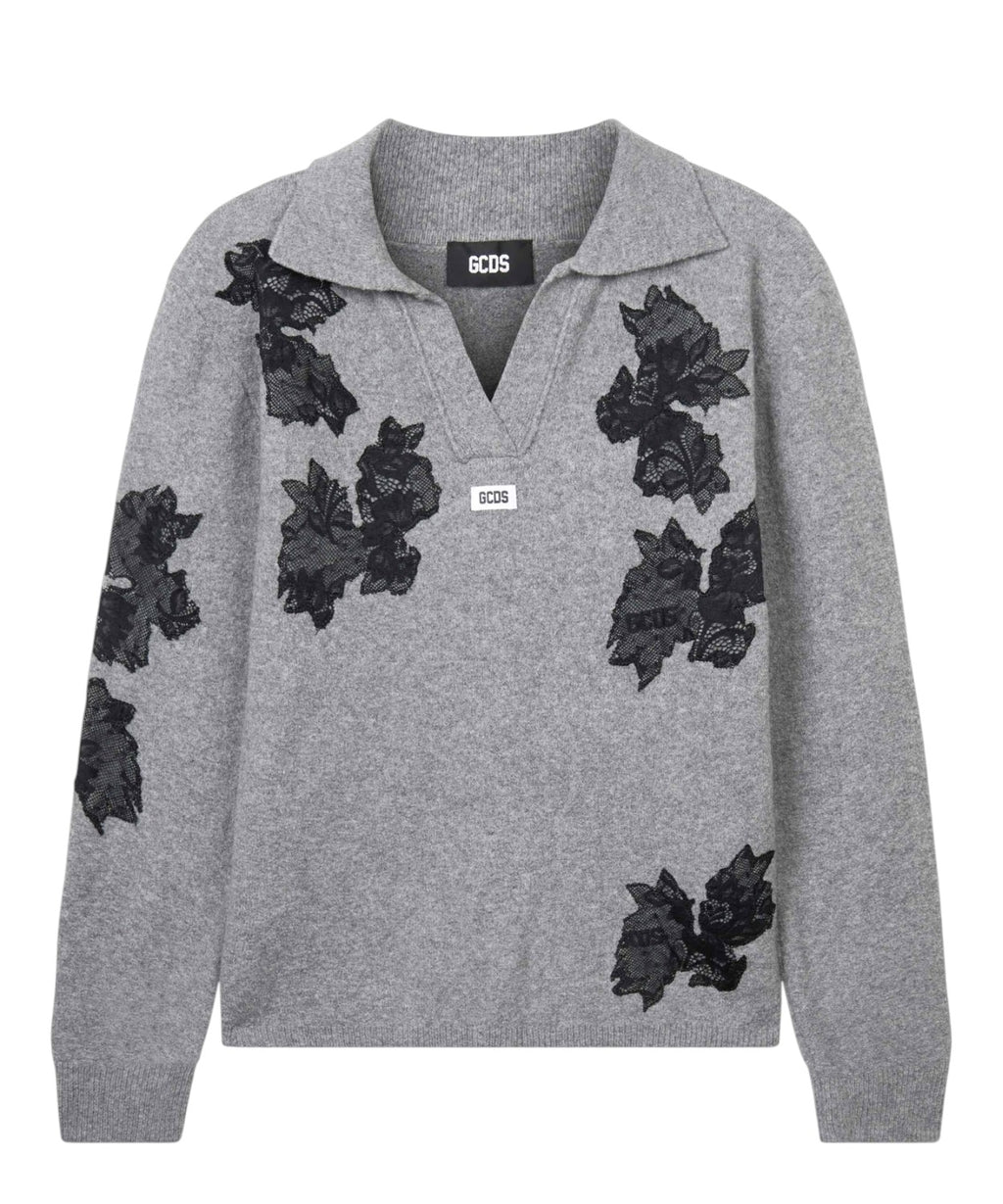 Polos GCDS brodé en laine douce avec des fleurs