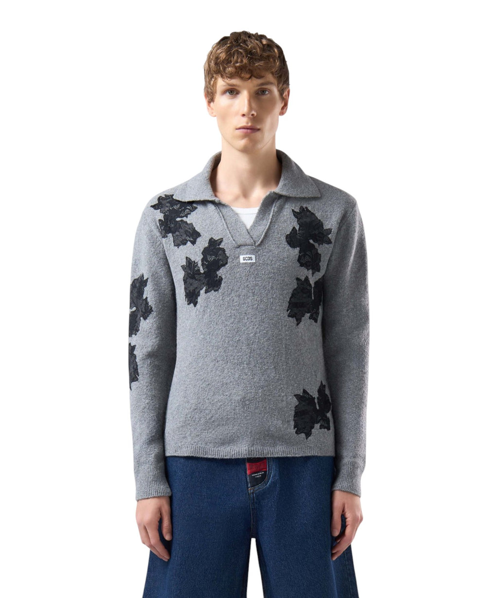 Polos GCDS brodé en laine douce avec des fleurs