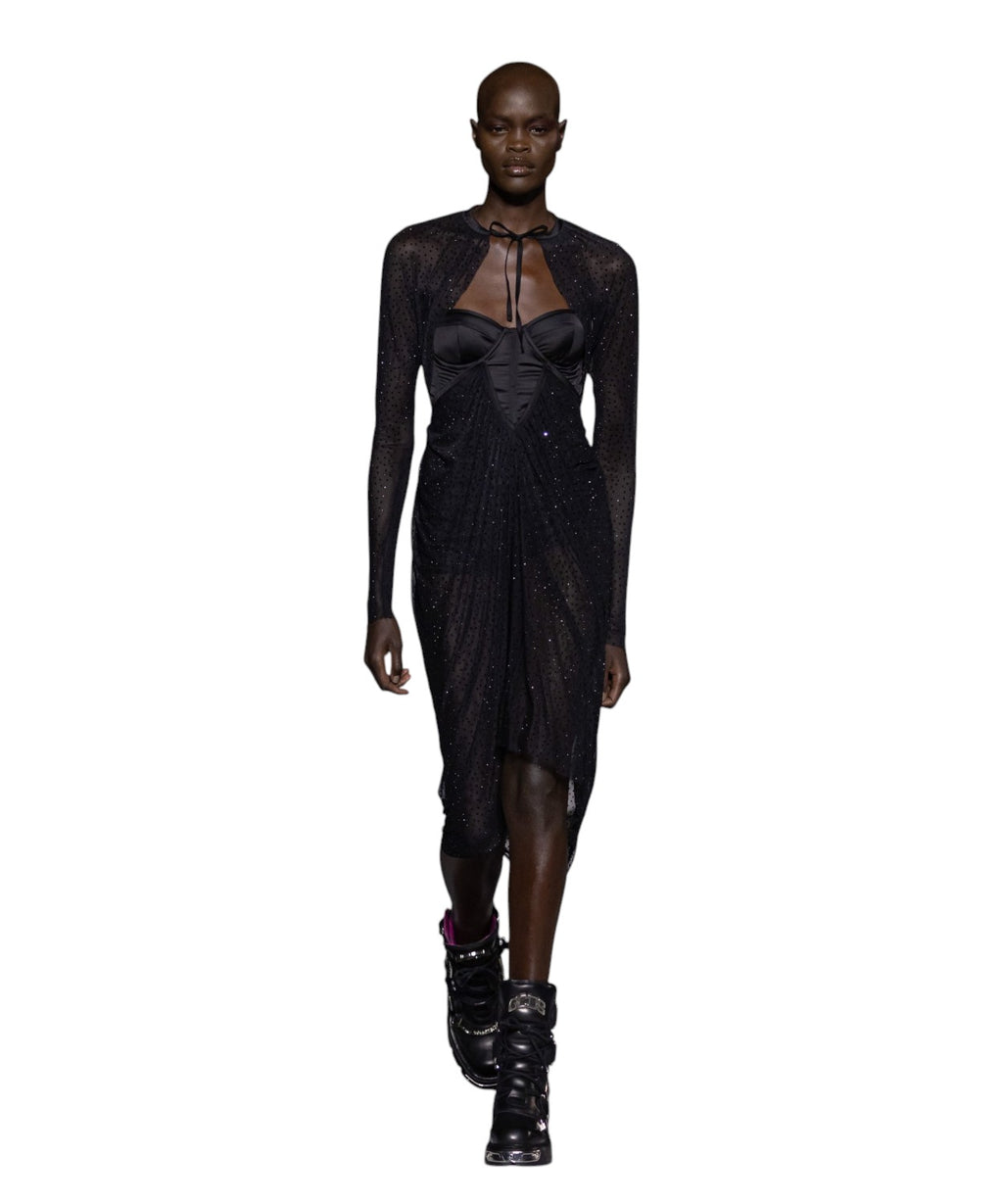 GCDS Robe drapée Sparkling noire avec cristaux