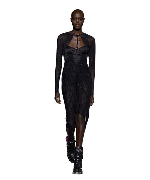 GCDS Robe drapée Sparkling noire avec cristaux
