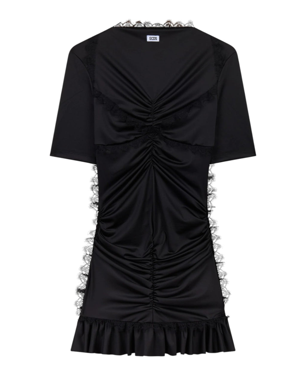 Robe courte femme ajustée avec empiècements en dentelle