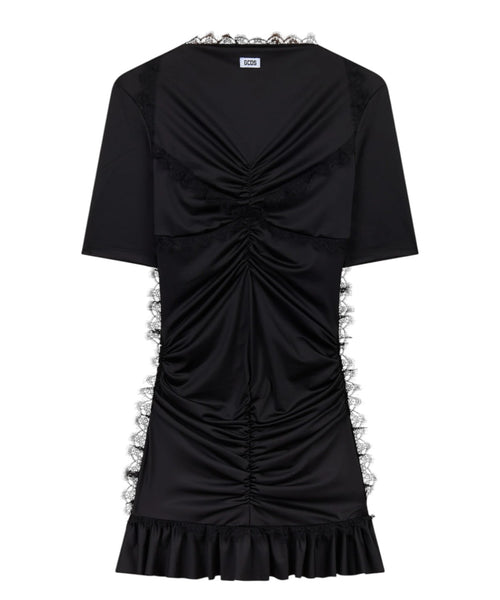 Robe courte femme ajustée avec empiècements en dentelle