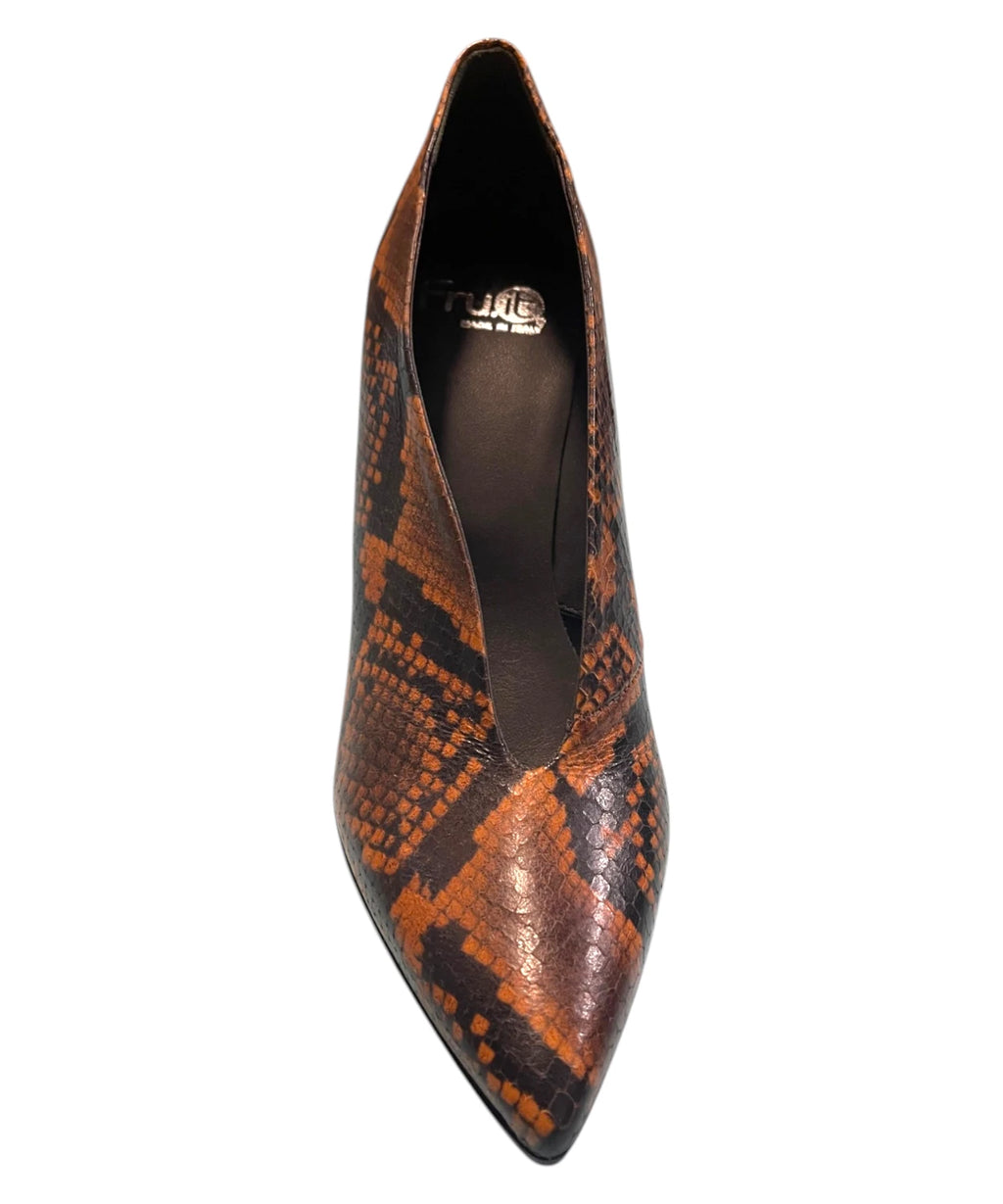 Décolleté en cuir python diamant papaye