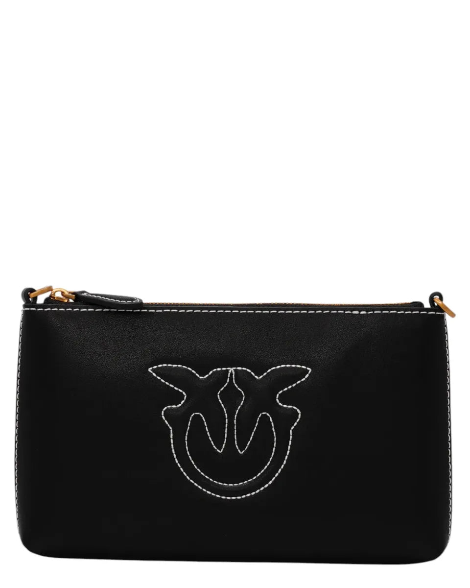 Borsa a Tracolla Piatta in Pelle con Logo Love Birds in Rilievo-Pinko-Pochette-Vittorio Citro Boutique