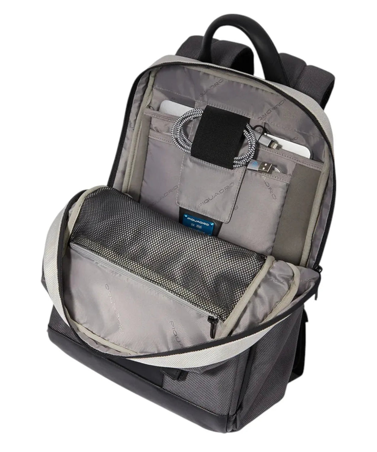Zaino Porta PC 14" e iPad® in Tessuto Riciclato e Pelle-Piquadro-Zaini-Vittorio Citro Boutique