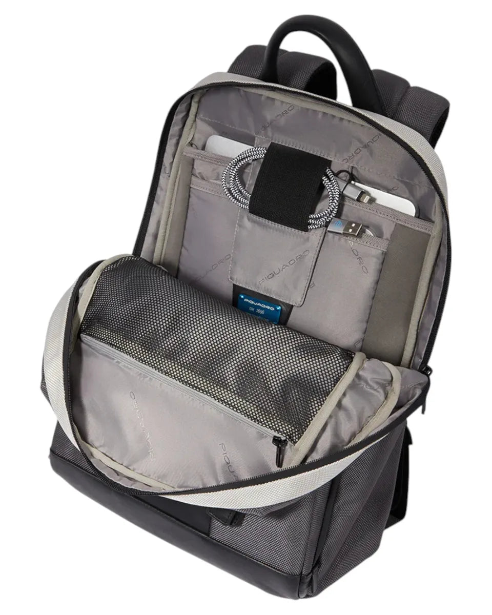 Zaino Porta PC 14" e iPad® in Tessuto Riciclato e Pelle-Piquadro-Zaini-Vittorio Citro Boutique
