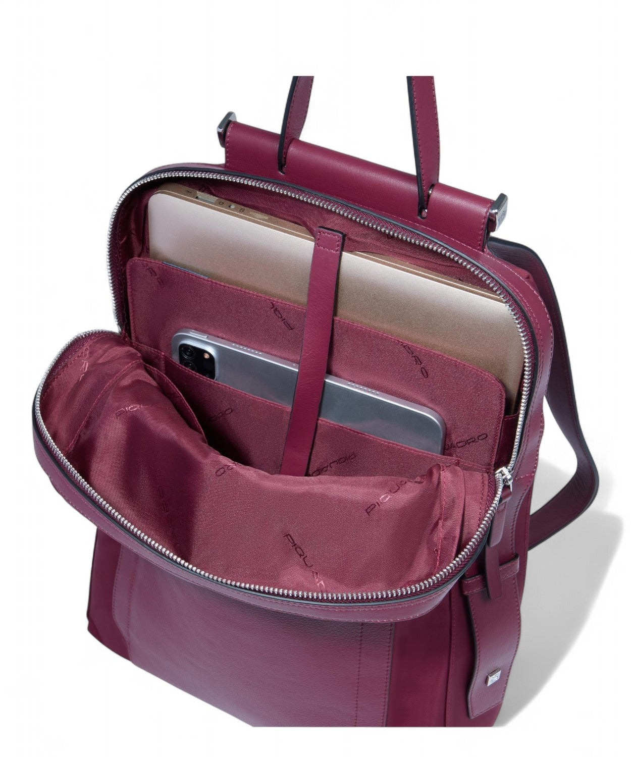 Zaino Porta PC 14" in Pelle e Tessuto con Tasca Power Bank-Piquadro-Zaini-Vittorio Citro Boutique
