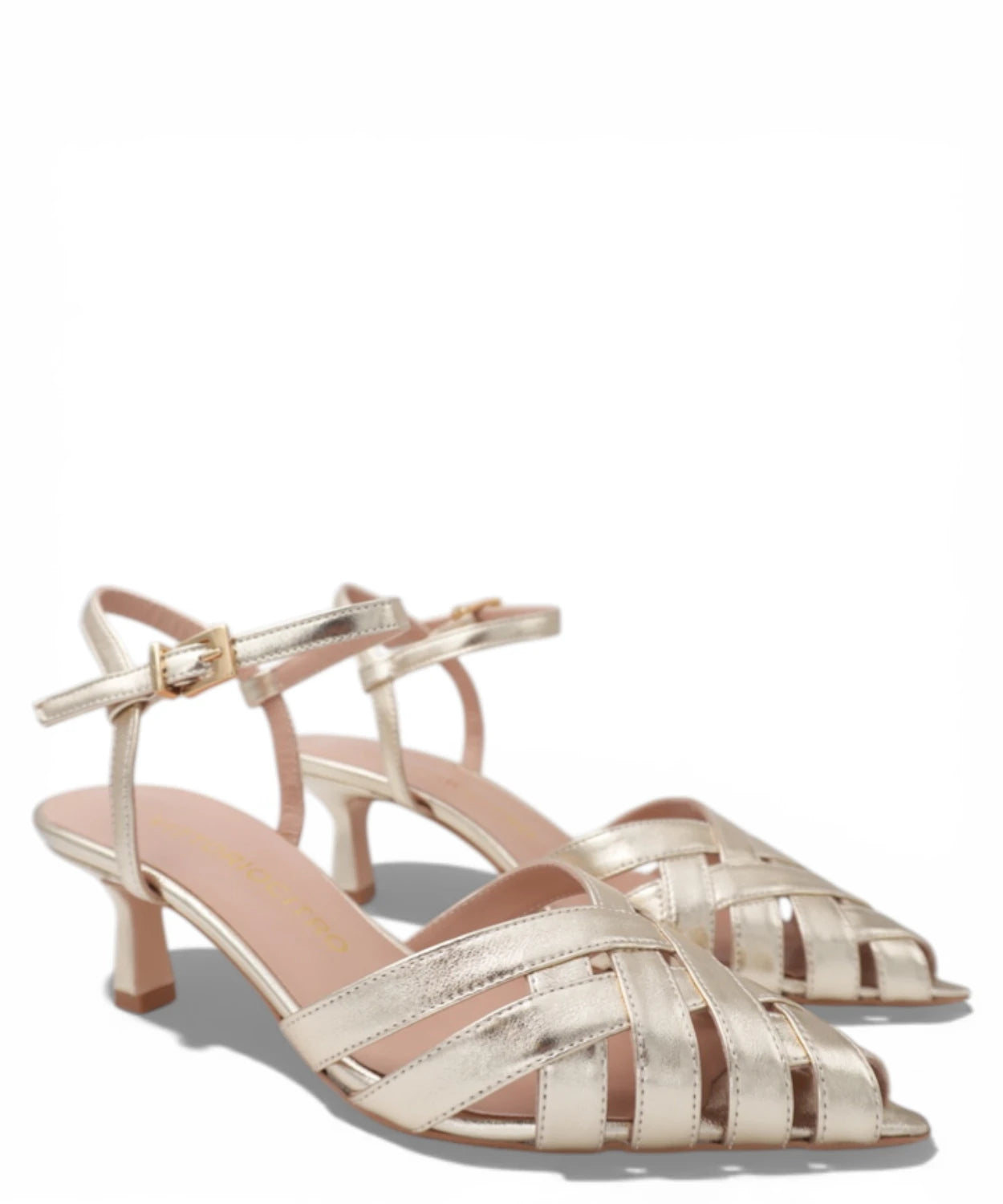 Sandali Oro Donna con Cinturino e Tacco Medio