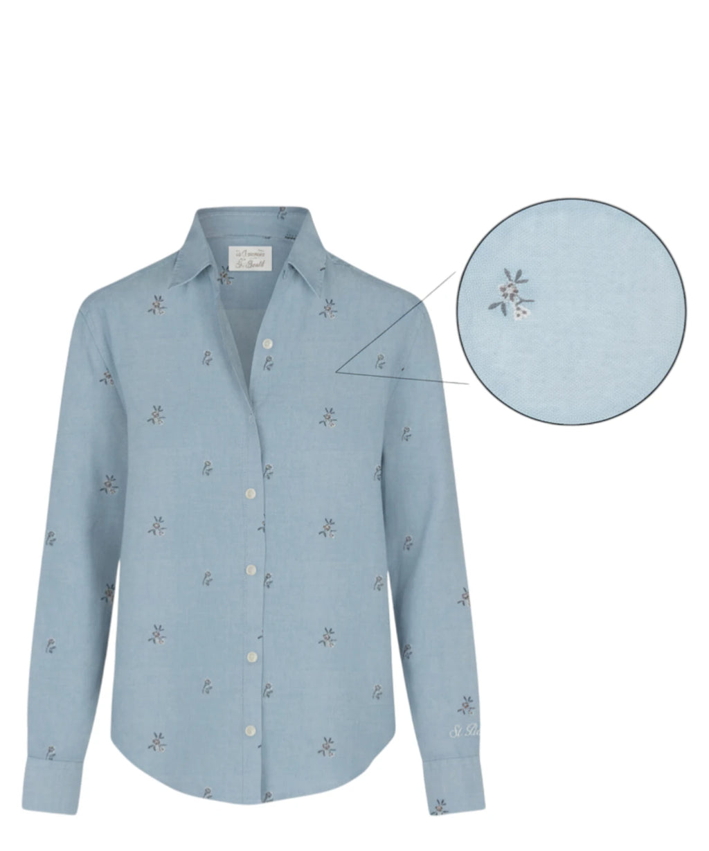 Chemise Femme Denim avec Broderies Florales MC2 Saint Barth