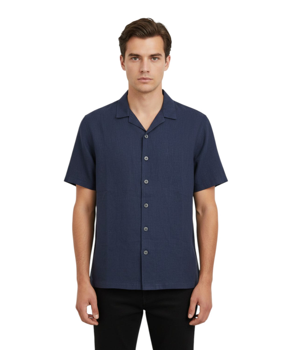 Chemise Homme Lin Manches Mi-longues - Alpha Studio