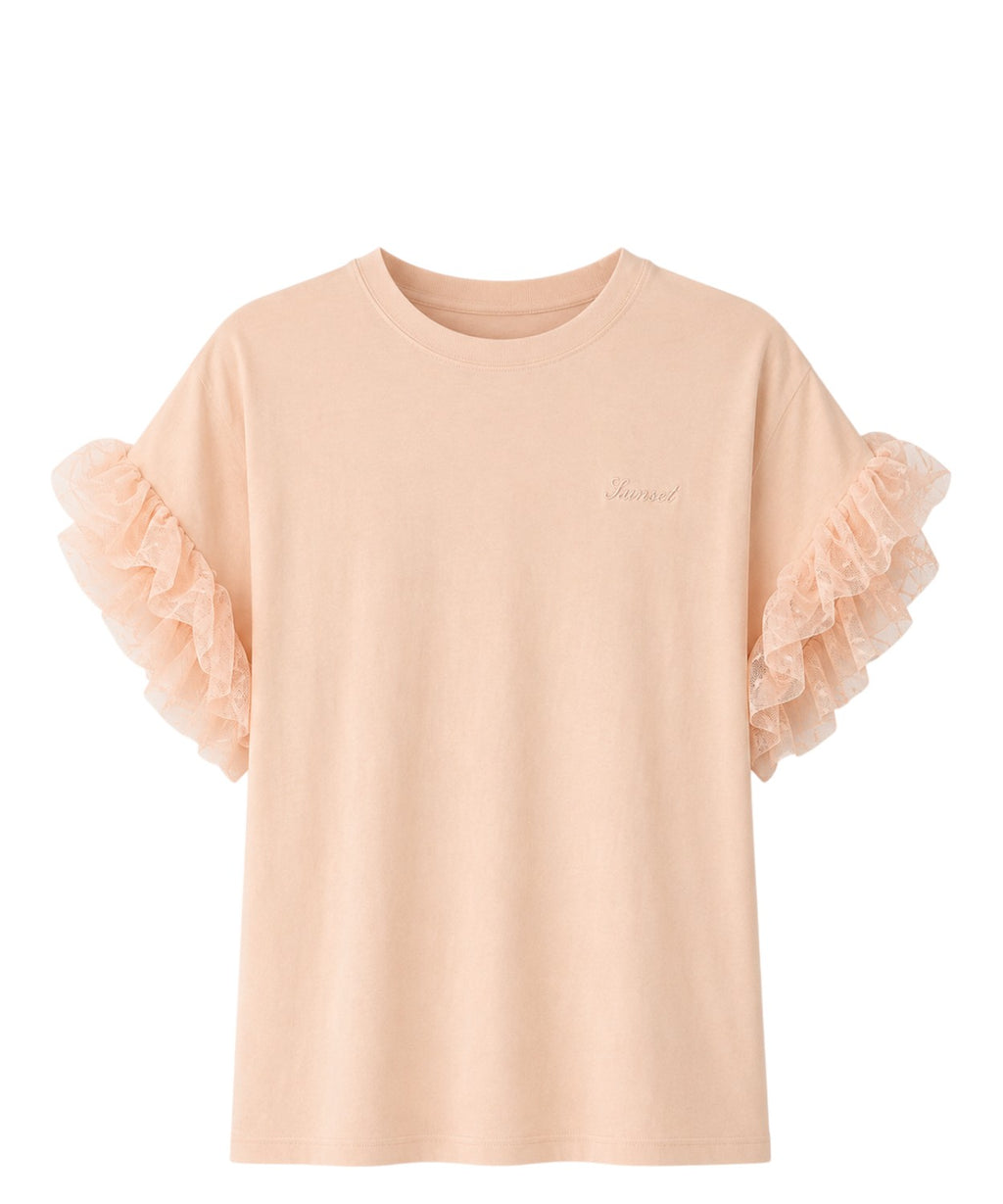 Twinset T-shirt en coton stretch avec manches bouffantes en tulle