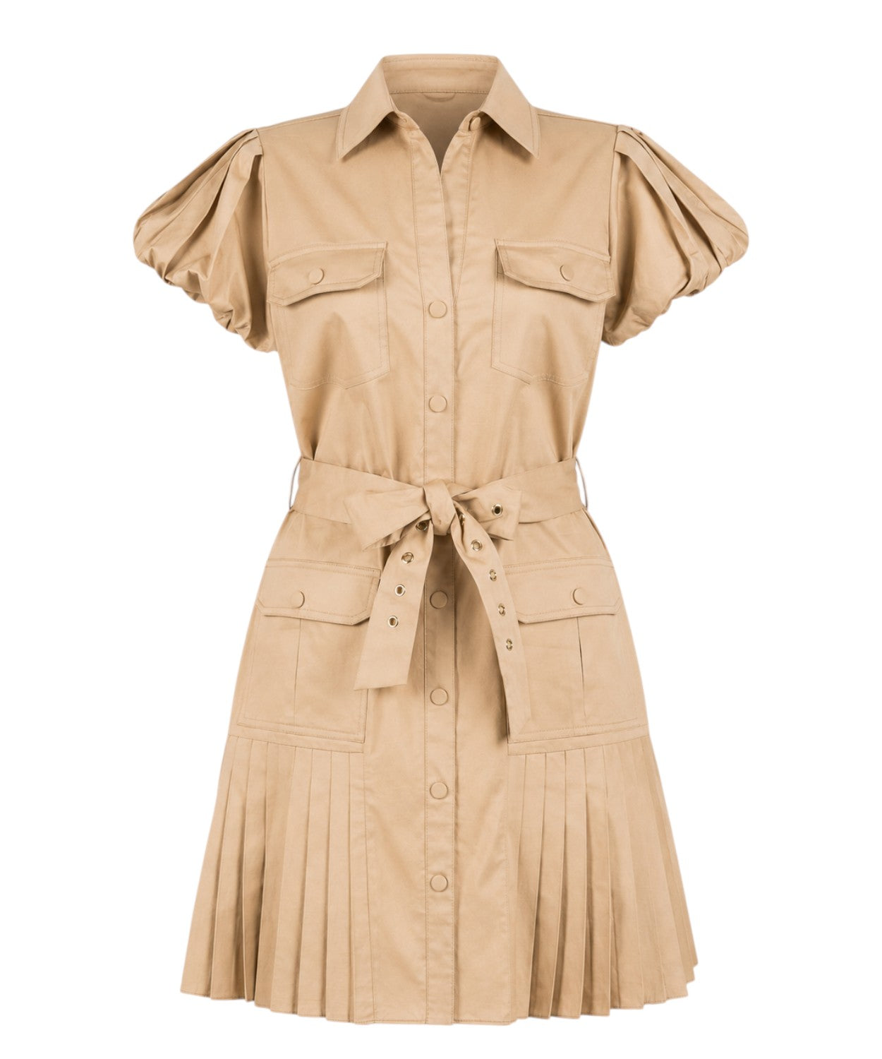 Robe midi plissée en coton avec ceinture