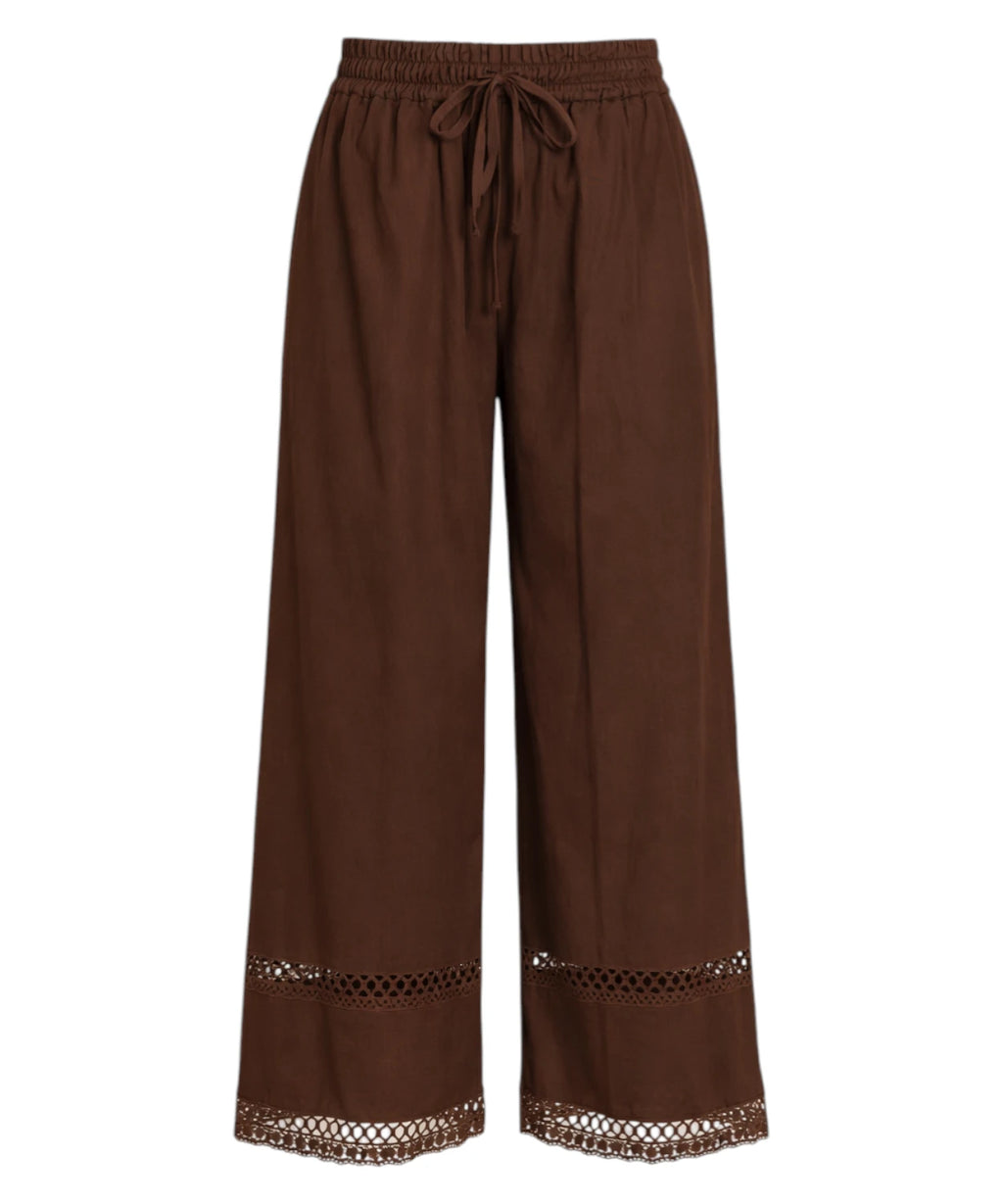 Pantalon large en popeline de coton avec broderie Twinset