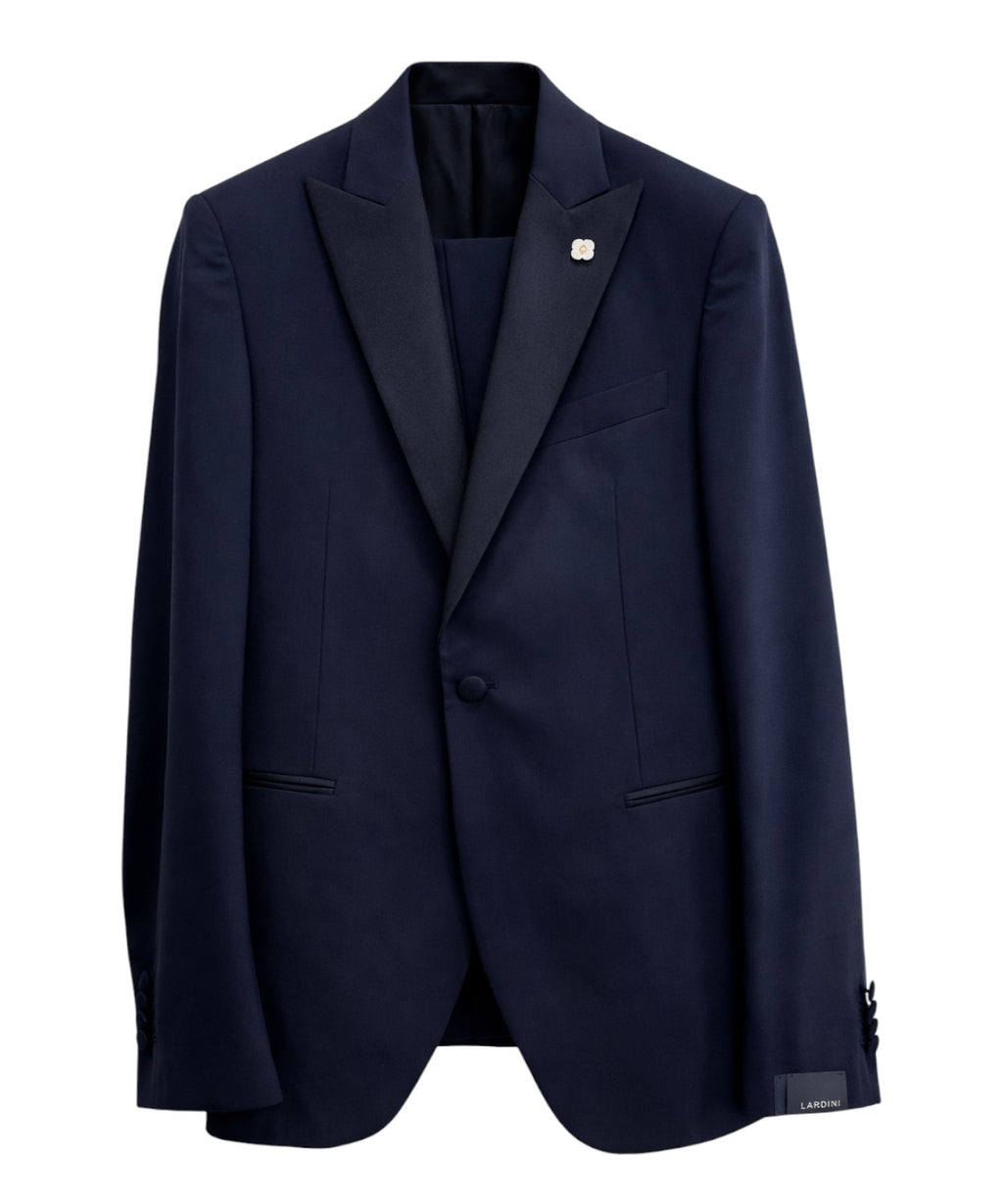 Abito Lardini uomo con rever in raso e tasche a filetto