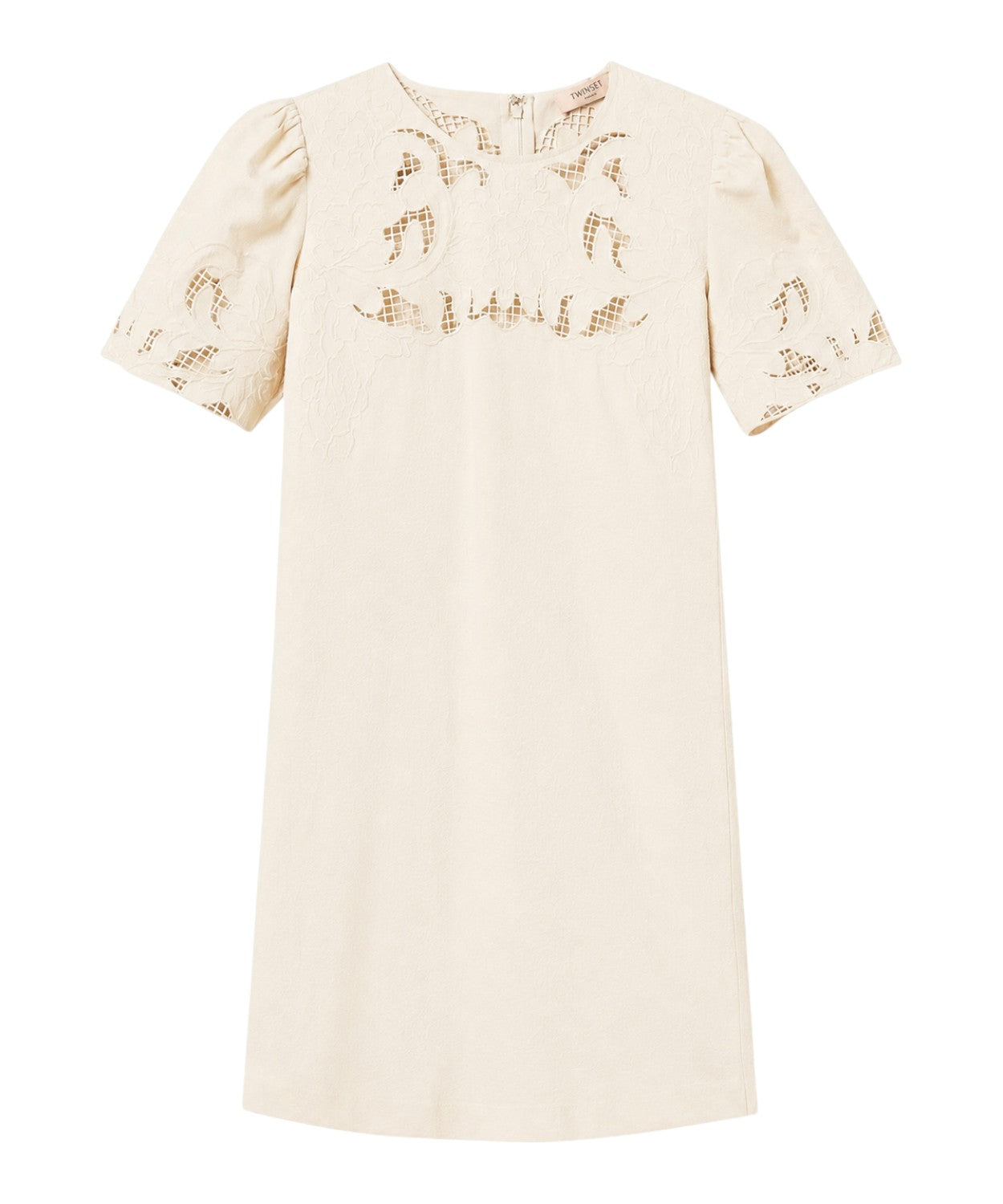 Robe courte en mélange de lin avec broderie élégante