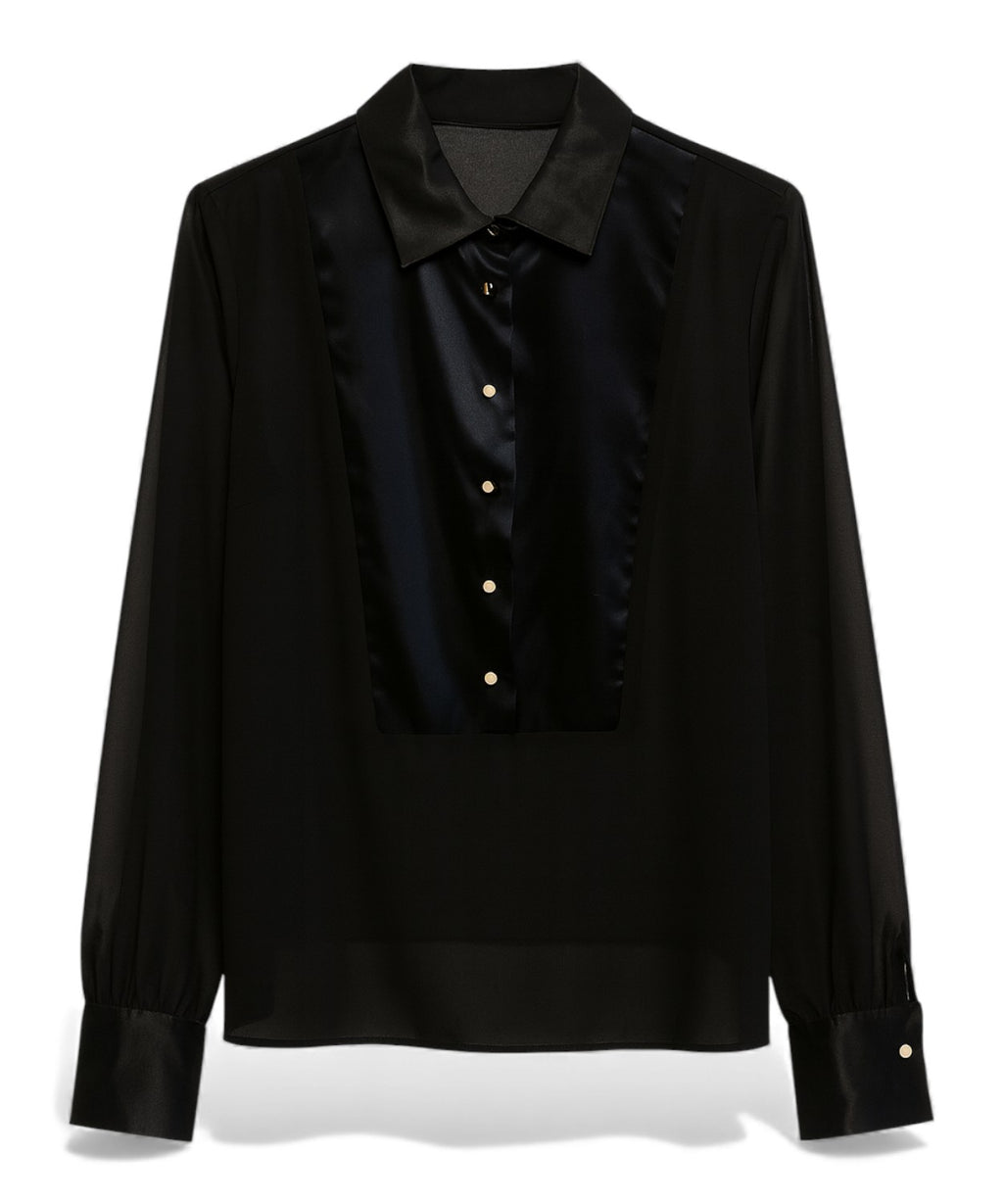 Chemise Satinée Noire Élégante Tuwè