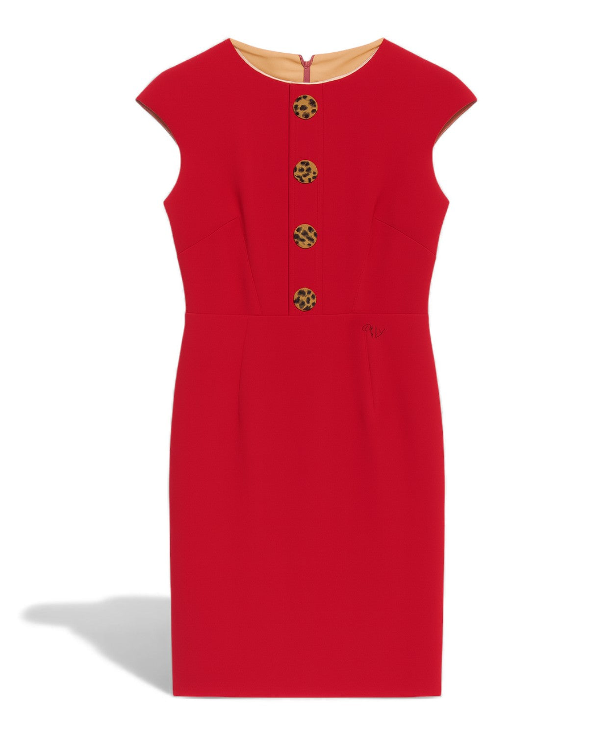 Tubino Elegante Rosso con Riprese e Bottoni