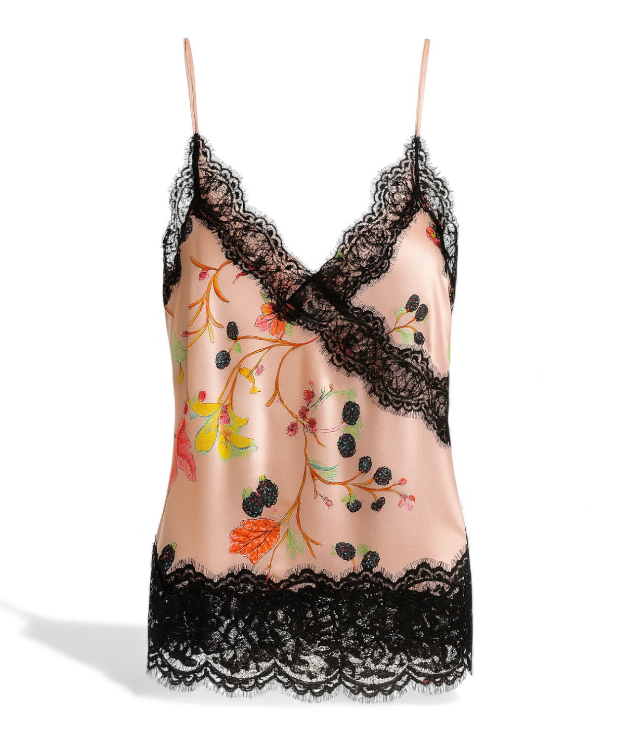 Top Satin Floreale con Inserti in Pizzo