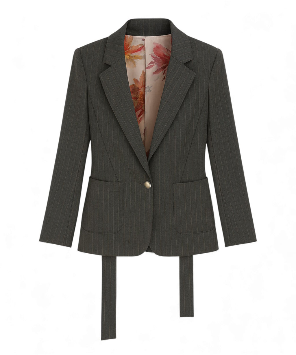 Blazer à Rayures avec Cordon de Serrage