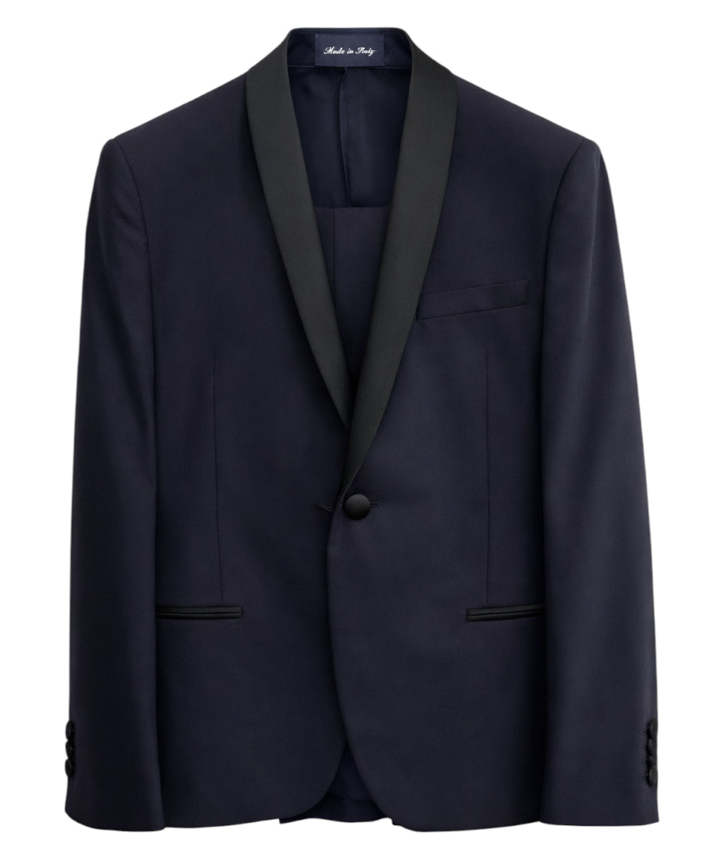 Robe Homme Élégante avec Revers en Satin et Poches Passepoilées