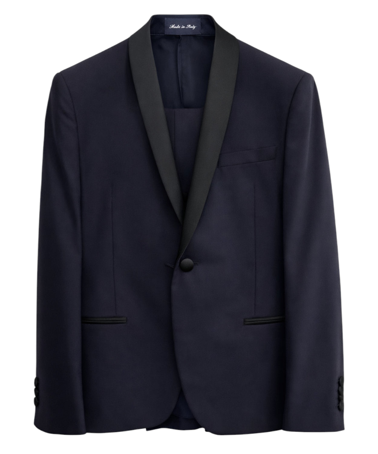 Abito Uomo Elegante con Rever in Raso e Tasche a Filetto