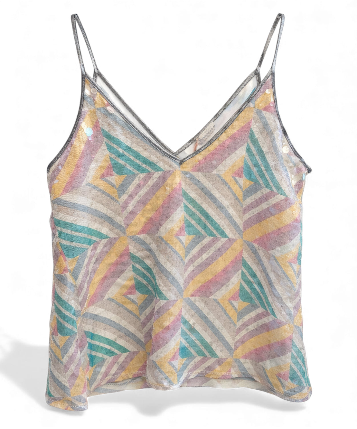 Top Paillettes con Stampa Geometrica