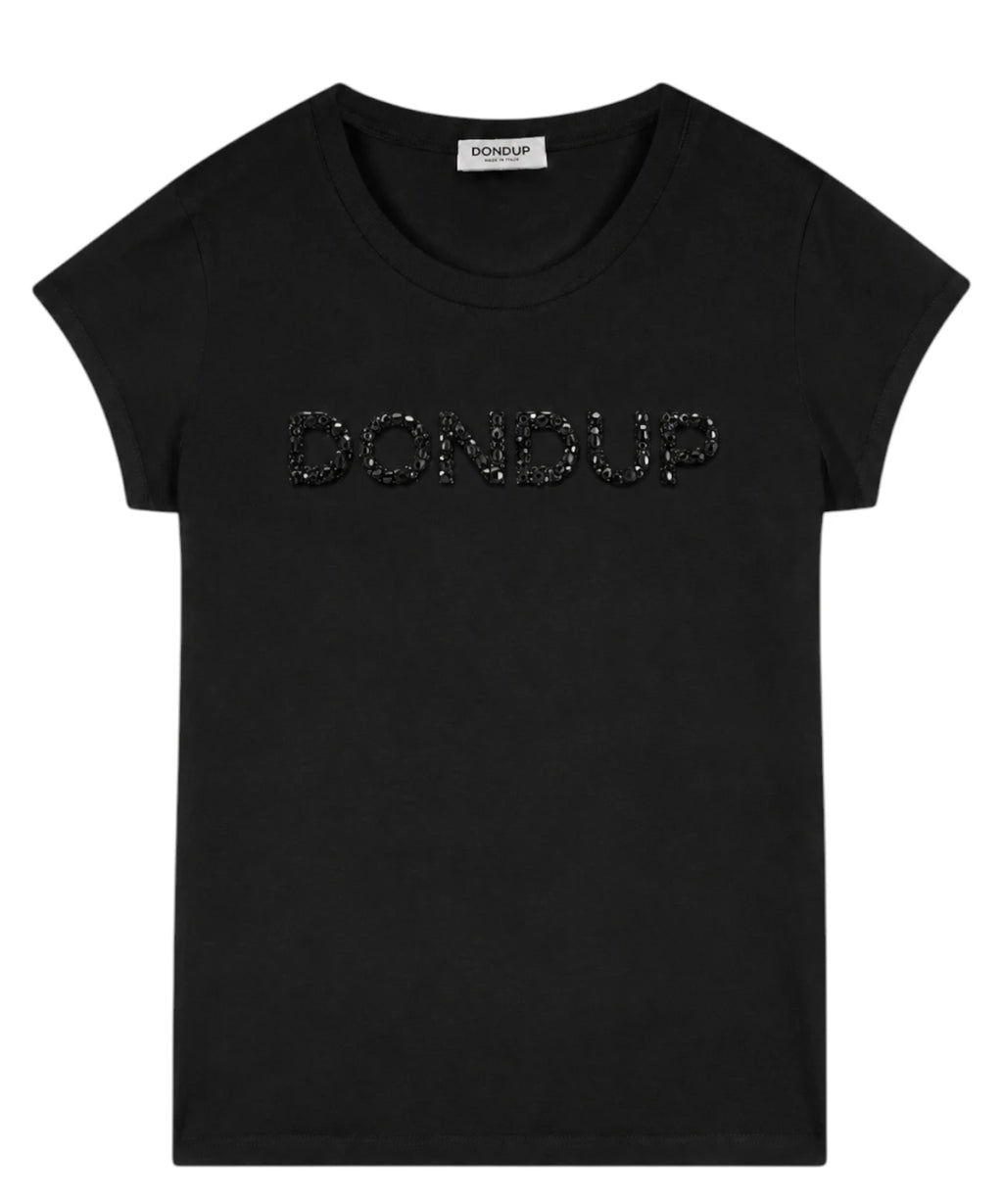 T-shirt élégant avec logo et perles ton sur ton