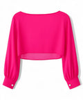 Coprispalle in chiffon fucsia con maniche lunghe e bottone perla-BLUGIRLFOLIES-Sciarpe & stole-Vittorio Citro Boutique