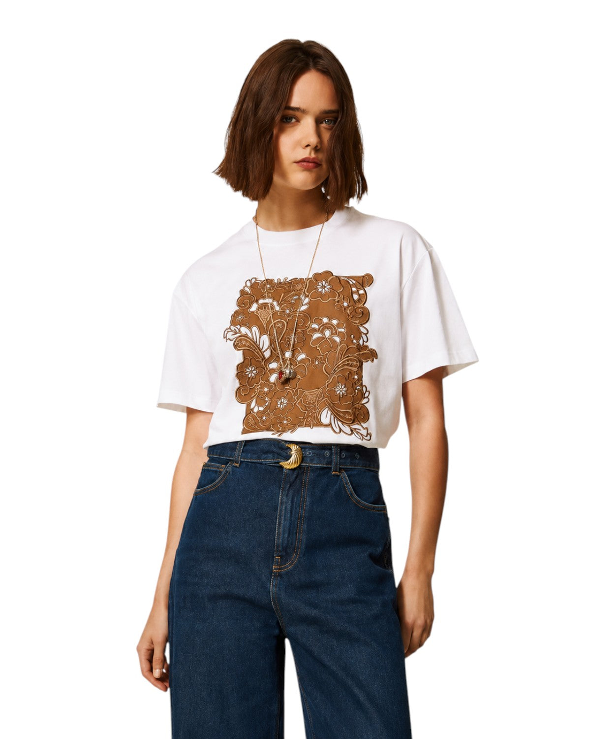 T-Shirt Donna Cotone con Ricamo Patch