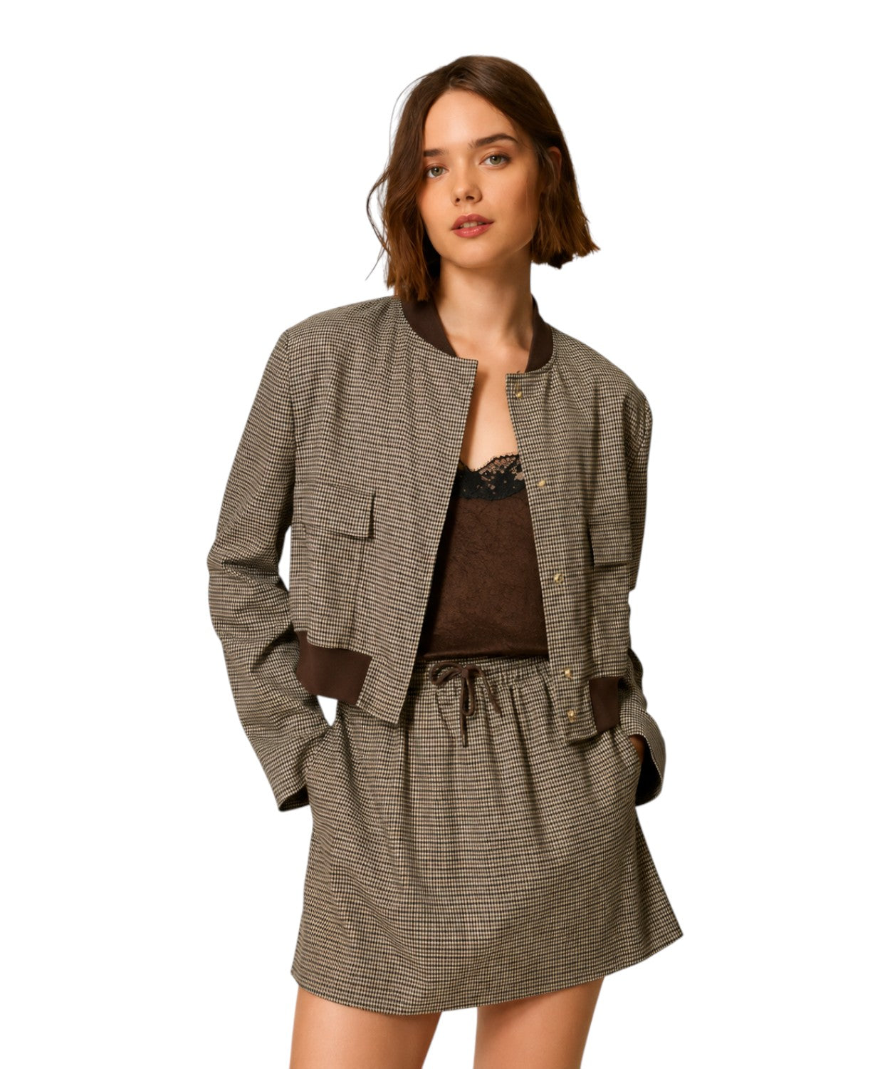 Bomber Donna Pied-de-Poule con Tasche