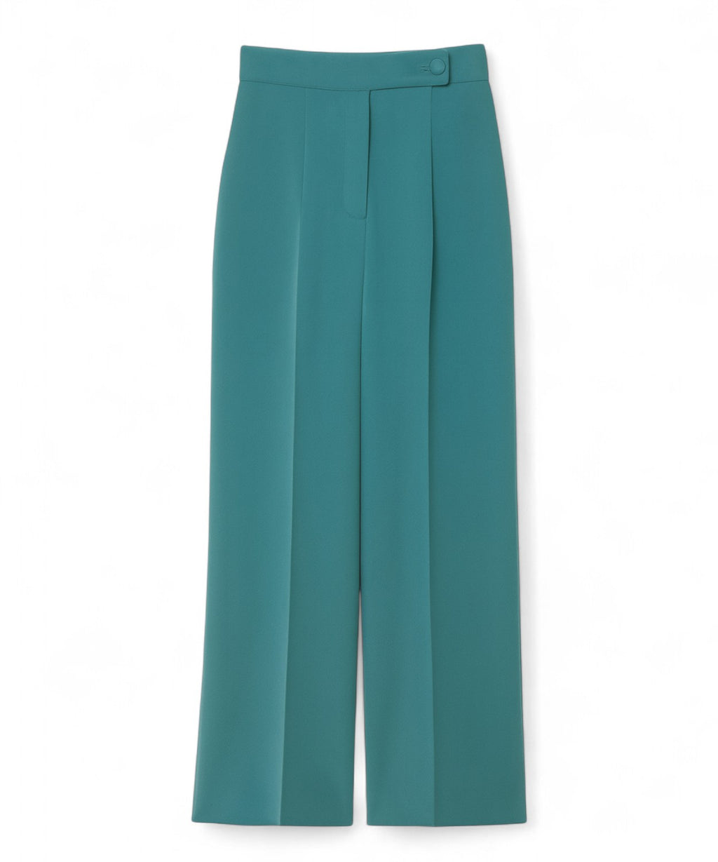 Pantalon en cady avec plis et ceinture satinée