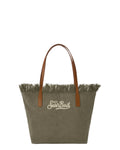 Borsa City Medium Verde in Canvas con Frange