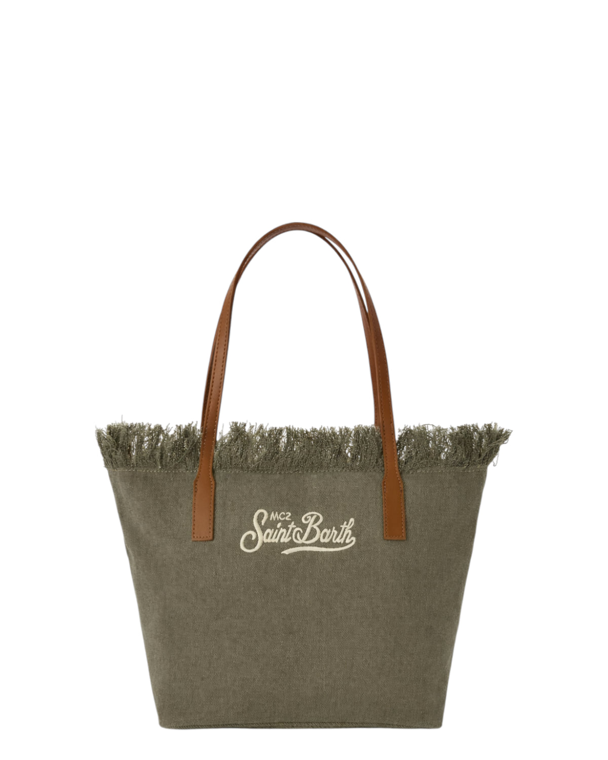 Borsa City Medium Verde in Canvas con Frange
