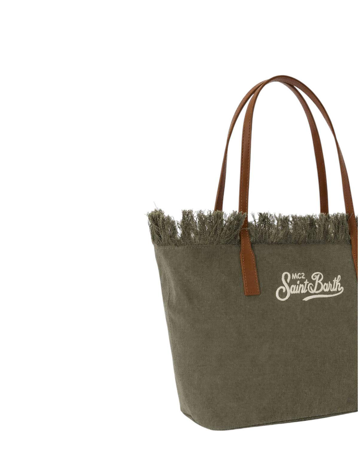 Borsa City Medium Verde in Canvas con Frange