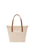 Borsa City Medium Beige in Canvas con Frange