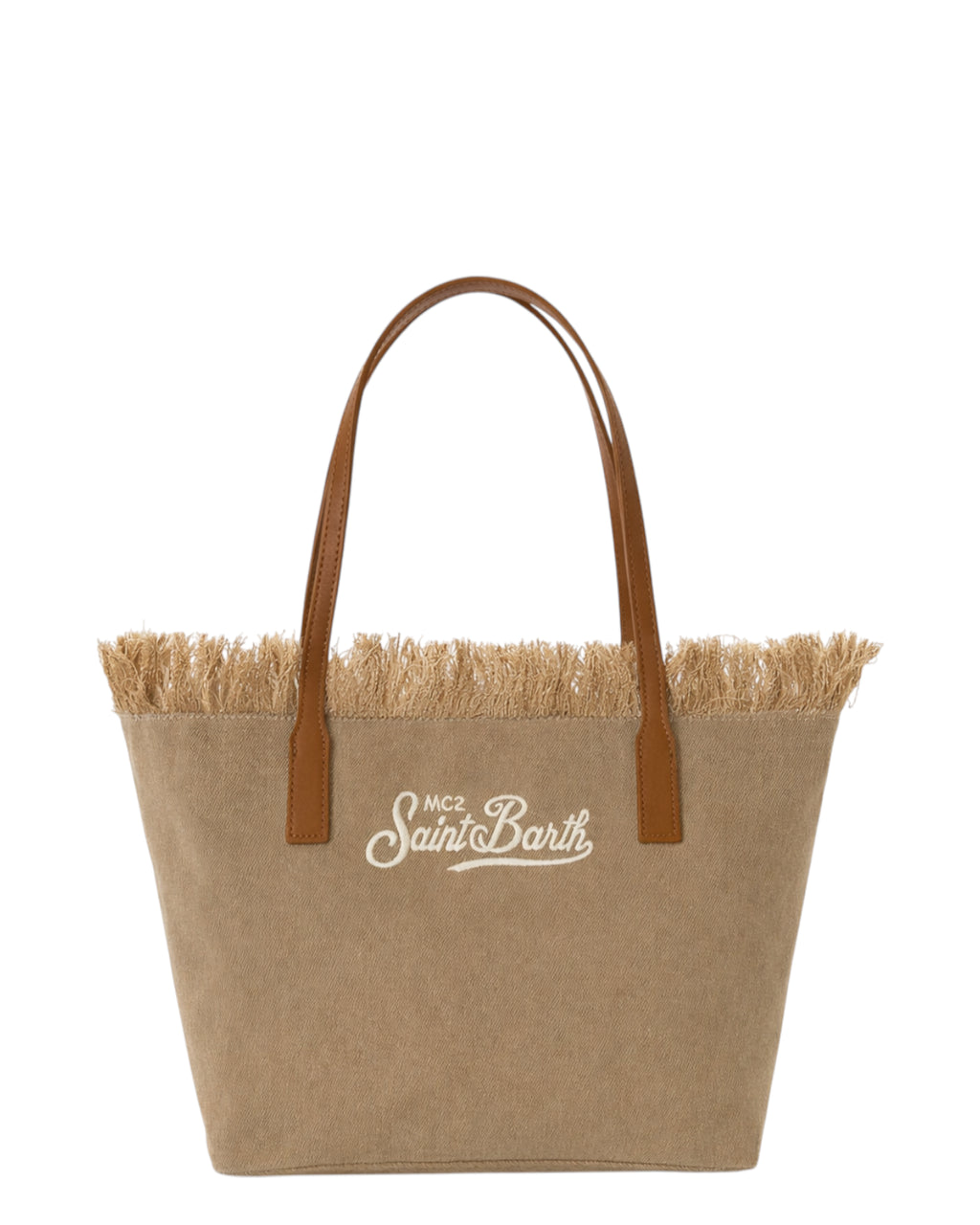 Sac City Medium en toile beige avec franges