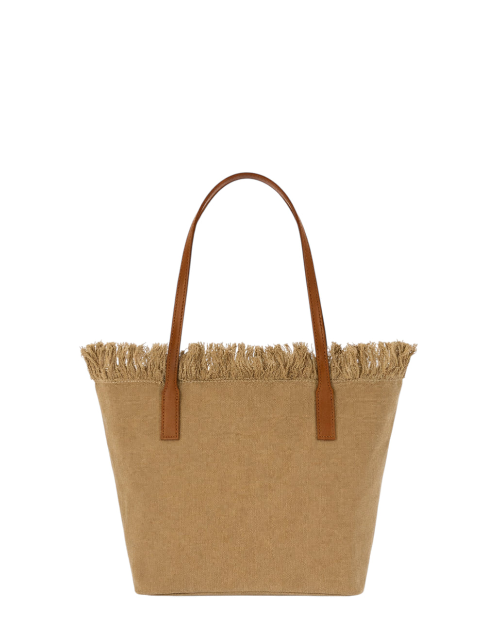 Sac City Medium en toile beige avec franges