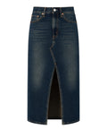 Jupe midi en denim avec fente frontale et design déstructuré