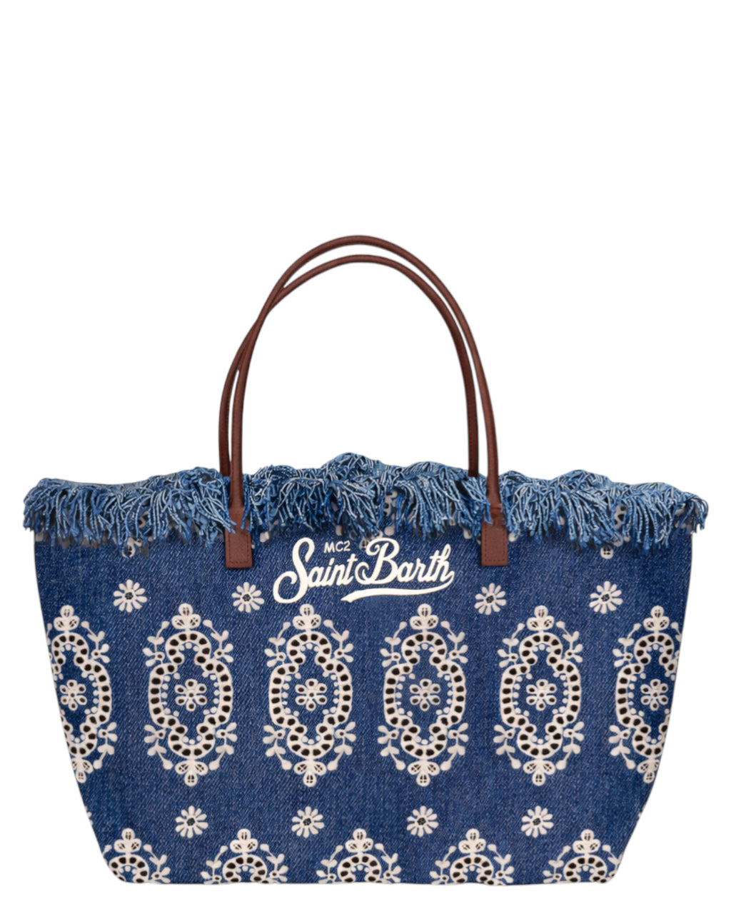 Sac City Regular en denim Sangallo avec franges